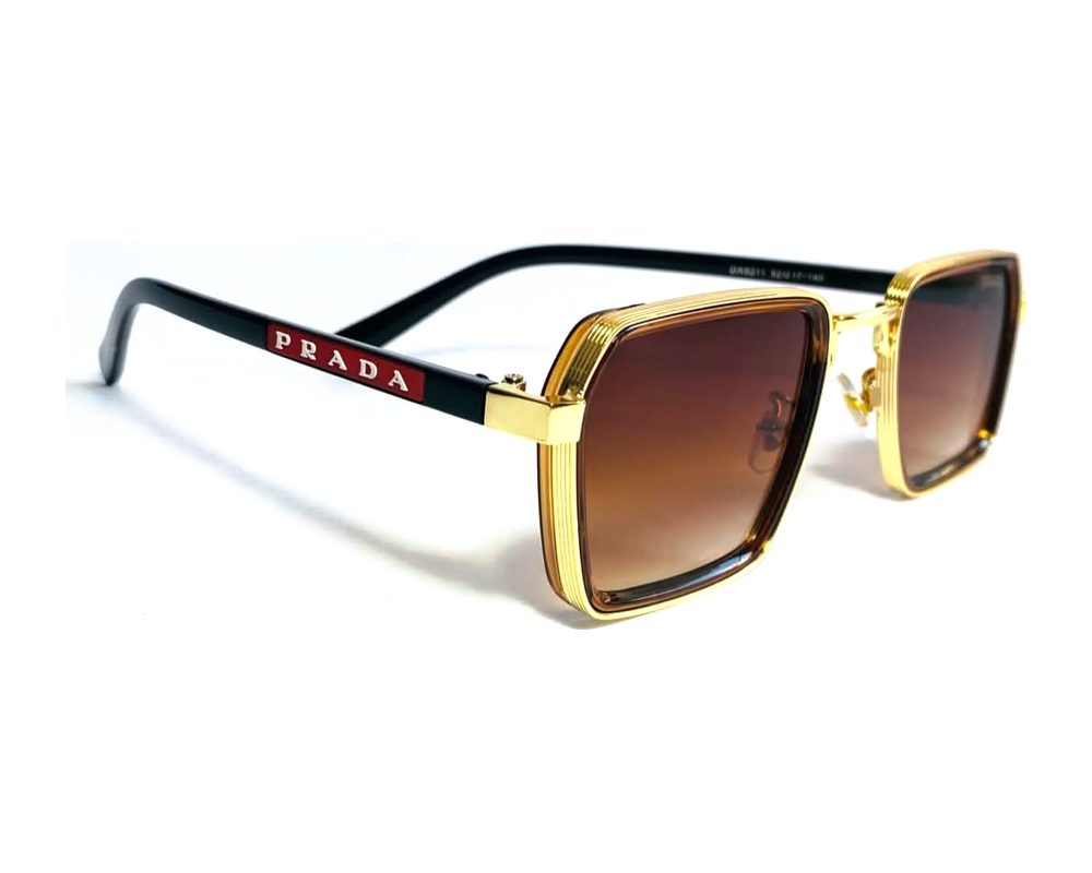 Lentes de sol Cuadrado dorado marrón: cuadrado de metal con mica marrón degradé