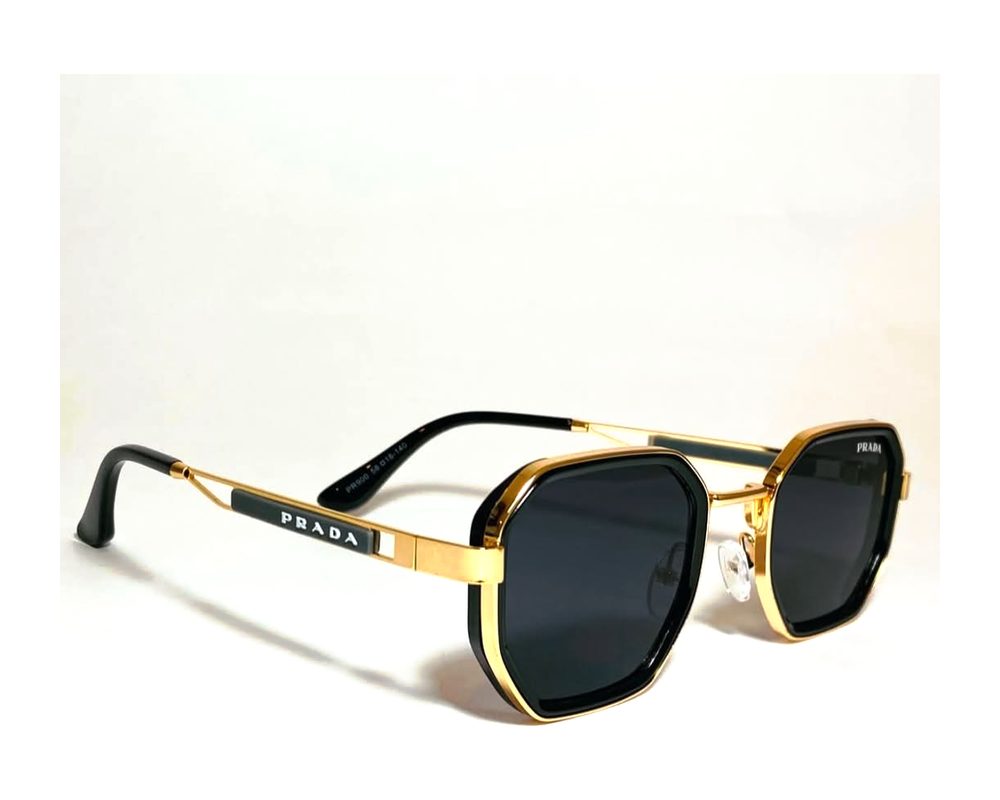 Lentes de sol Hexagonal dorado negro: hexagonal de metal con mica negro